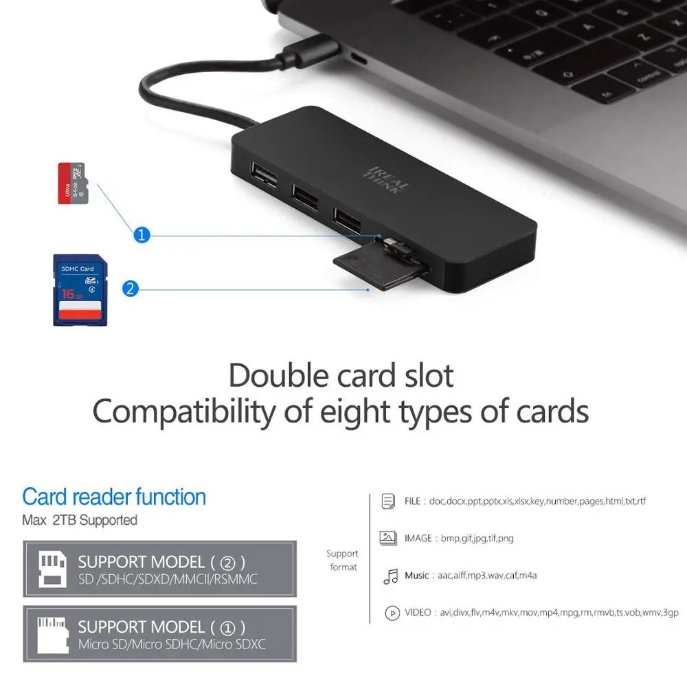 Концентратор IREALTHINK USB Type C для Macbook Huawei Pro аксессуары концентратор разветвитель 3 0