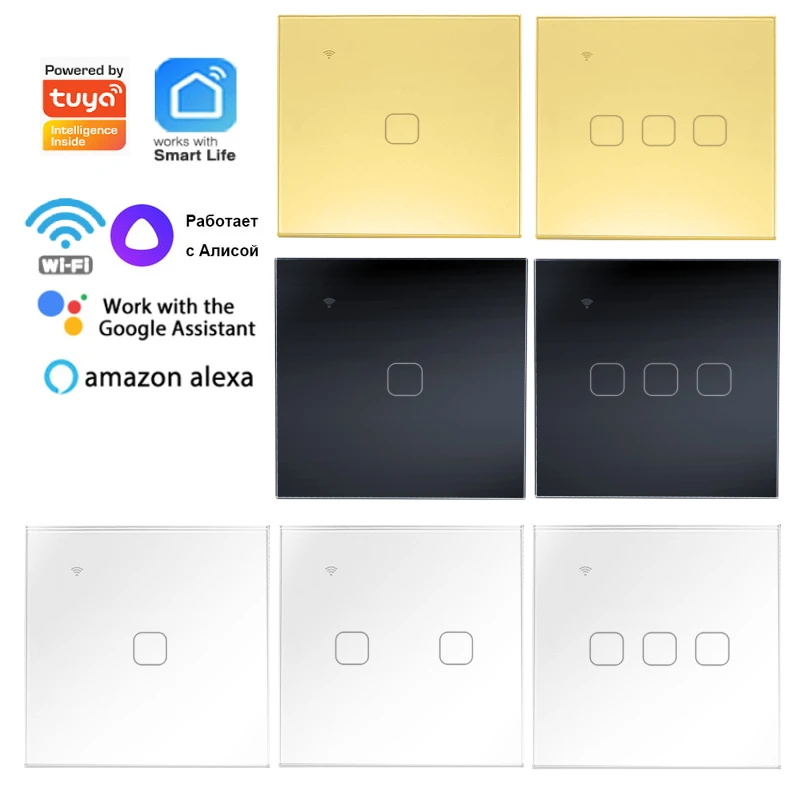 Tuya Wifi Smart Switch 1 2 3 Gang EU Touch Wall Smartlife APP Беспроводной пульт дистанционного управления