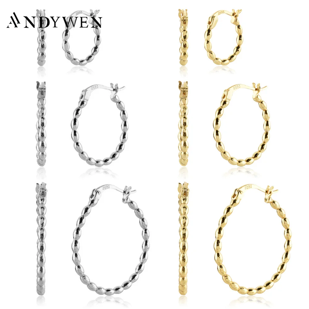 

Женские серьги-кольца для пирсинга ANDYWEN, серьги из стерлингового серебра 925 пробы с бусинами 12 мм 18 мм 23 мм, роскошные ювелирные украшения с д...