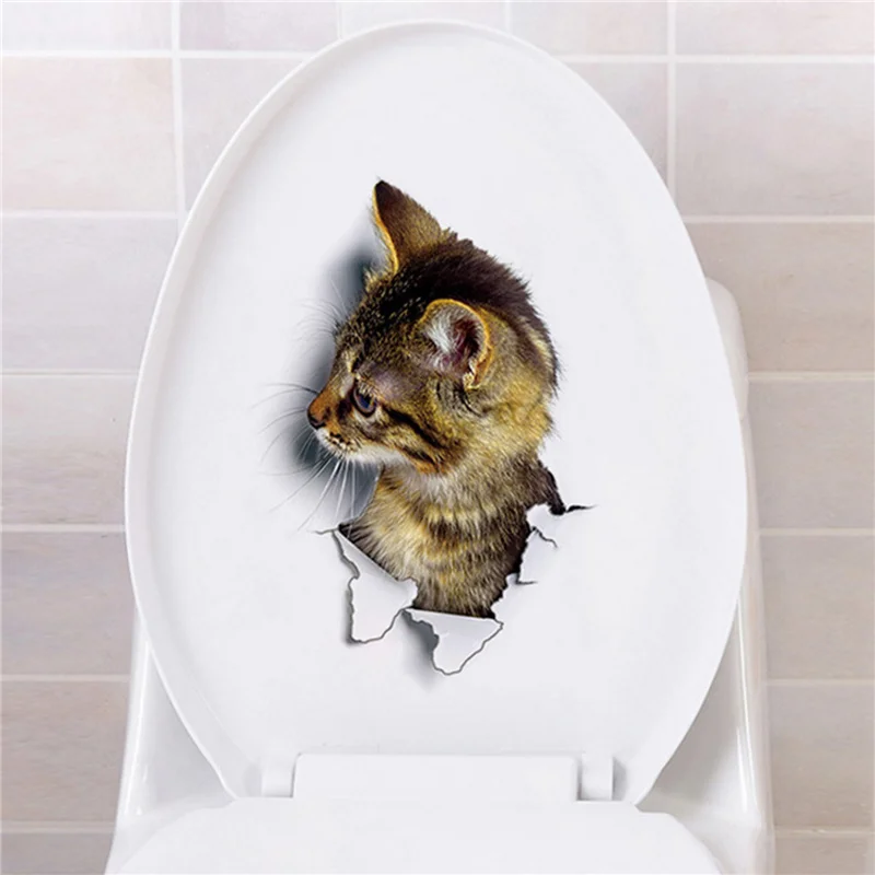 

Cat Creative Toilet Stickers Vivid 3D Smashed Switch Toilet Kicthen Decorative Decals Funny Animals Decor Poster PVC Mural Art