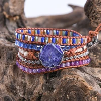 exclusive 5 strands leather wrap bracelet natural stone multi color bohemian beads crystal weaving bracelet wrap bracelet gifts