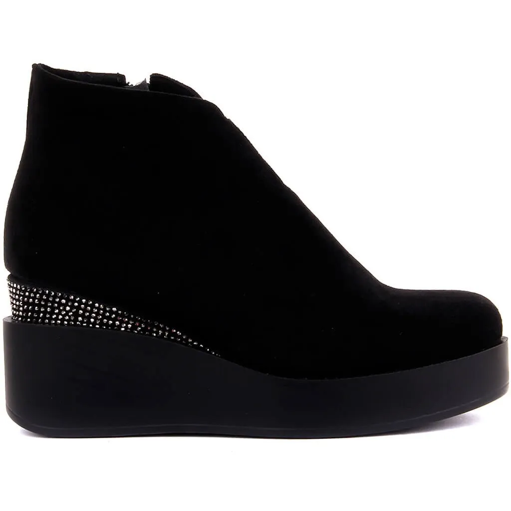 Guja черные замшевые женские зимние ботинки на танкетке и молнии|Женские