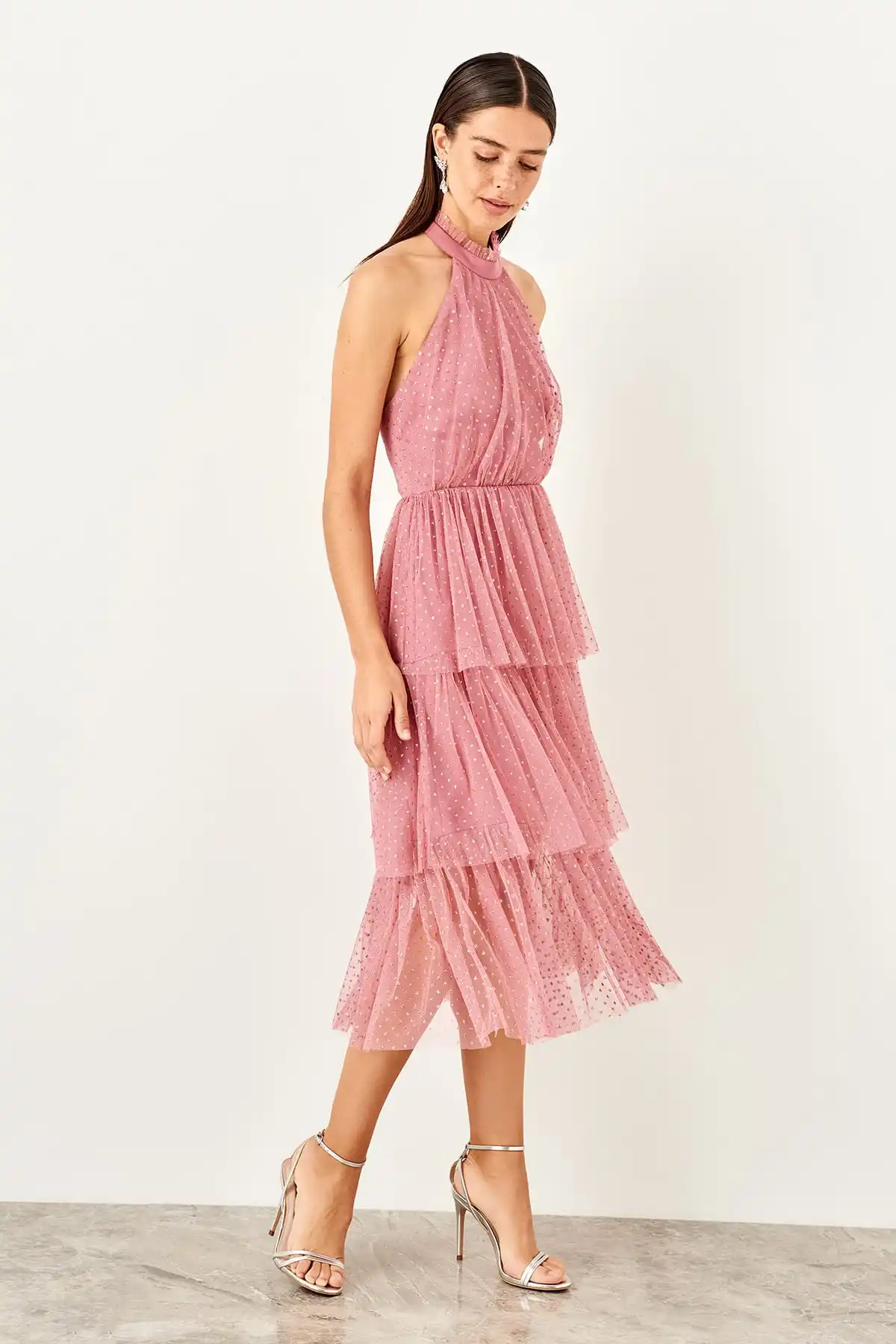 Trendyol серебристое Тюлевое детальное платье TPRSS19UZ0097|Женские платья| |