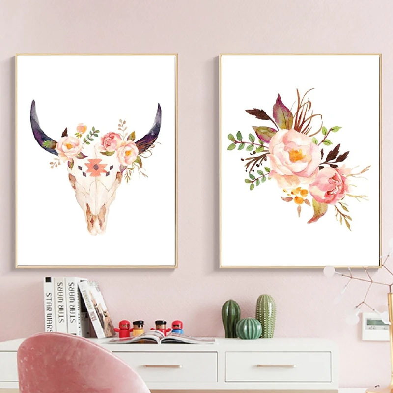 Цветочный принт Boho украшение для питомника цветочные растения розовые