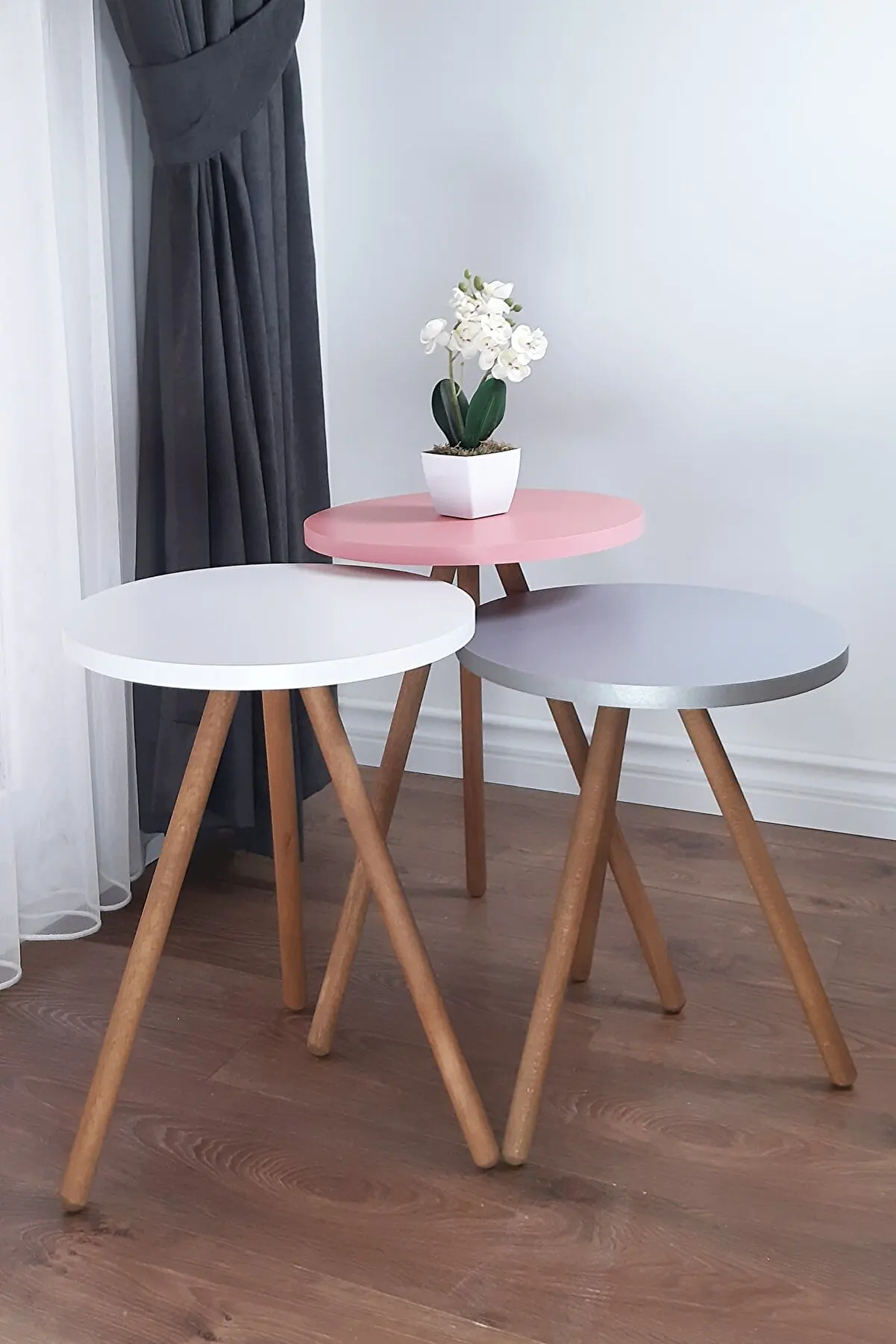 

Nesting Table Modern 3 Pieces Scandinavian Style Wood Leg De-Mounted Side Table Tea Coffee Service Nested Table Special Moderned