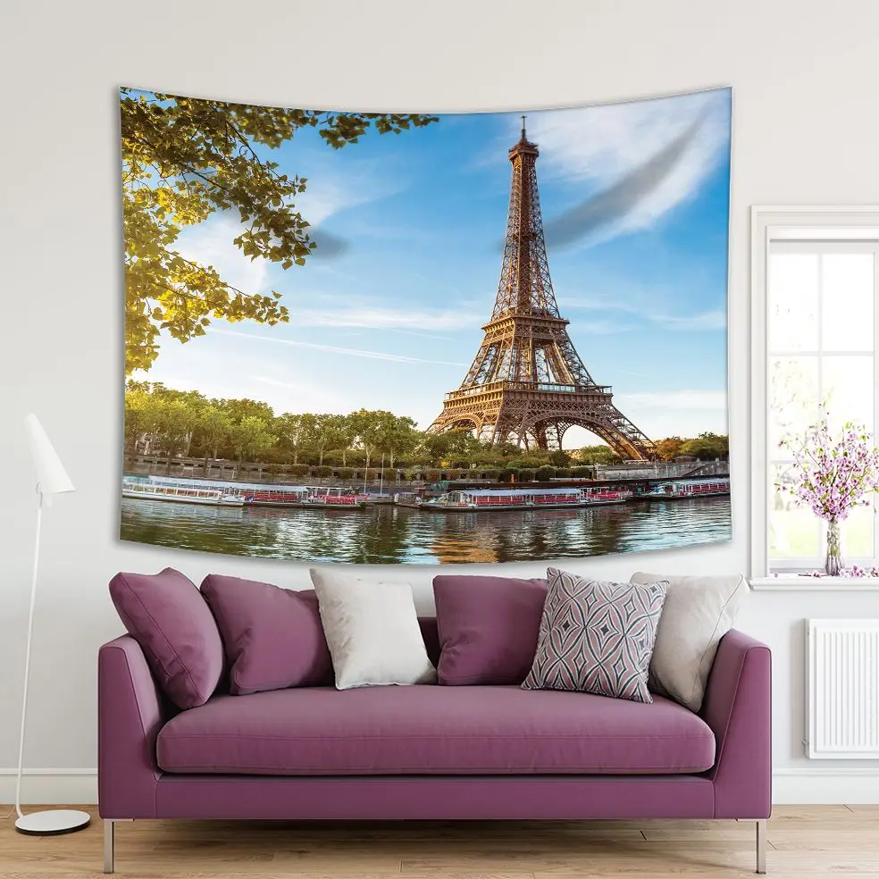 

Tapestry Eiffel Tower Paris France Seine River Summer Days Famous Landmark Cityscape Scenery Blue Green