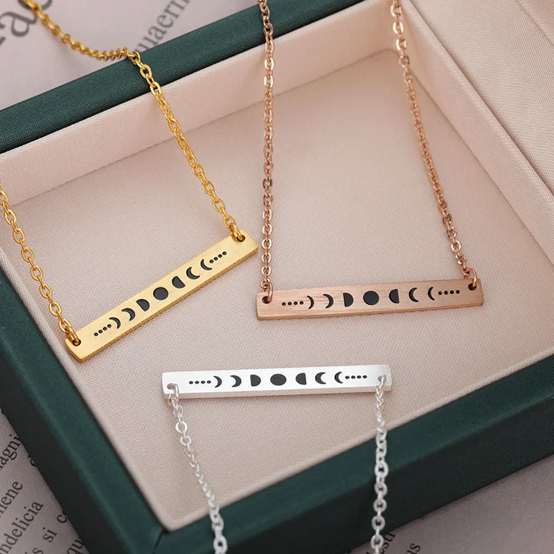 Minimalism Bar Necklace Women's Fashion Crescent Moon Phase Necklace Stainless Steel Rose Lunar Eclipse Jewelry BFF Gifts