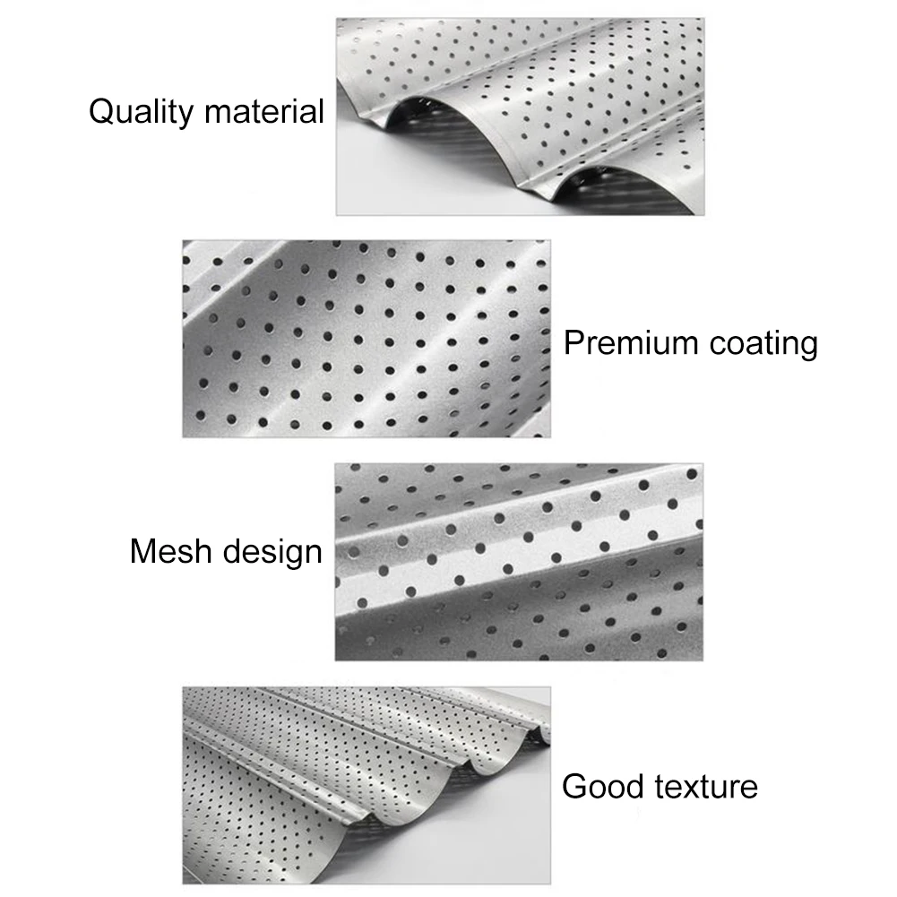 

Wave-shaped Baguette Baking Mold Non-stick CarbonSteelFrench Baguette Bread Baking Dish Durable for Oven