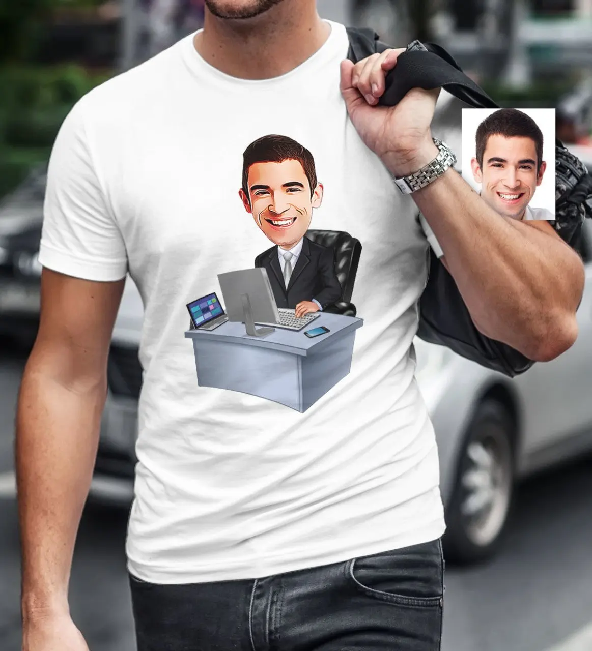 

Персональный мистер главный менеджер мультфильм белый T-Shirt-1