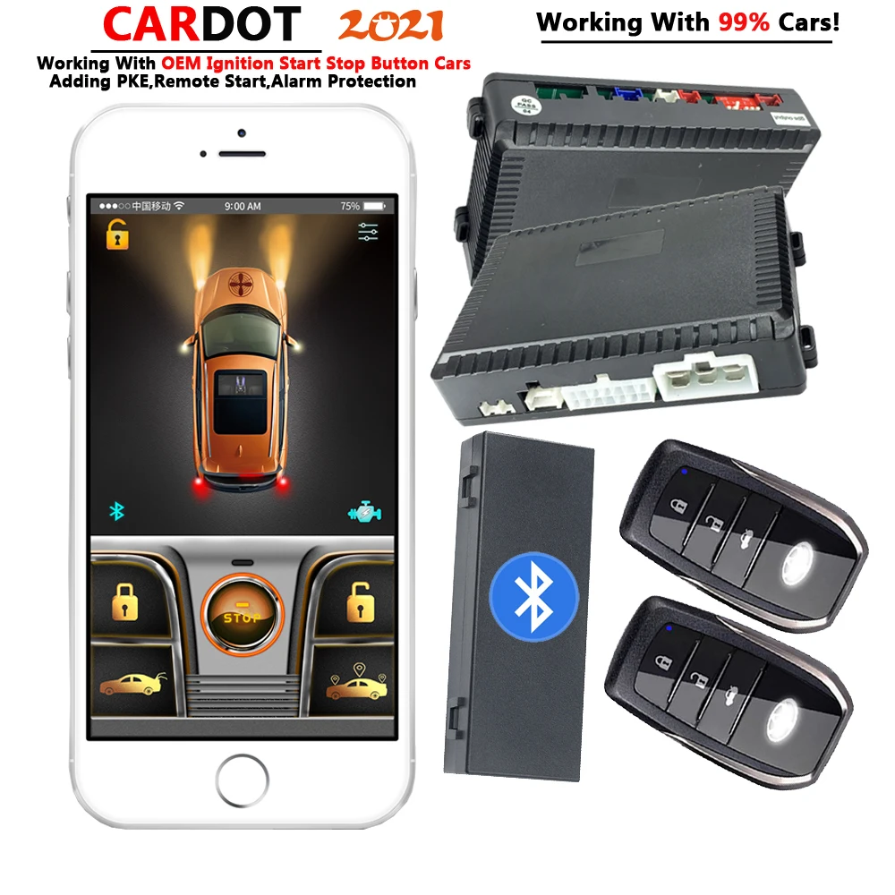 

Cardot умный ключ, бесключевая система автомобильной сигнализации, дистанционный запуск двигателя, BT Управление запуском двигателя, цвет 12 В п...