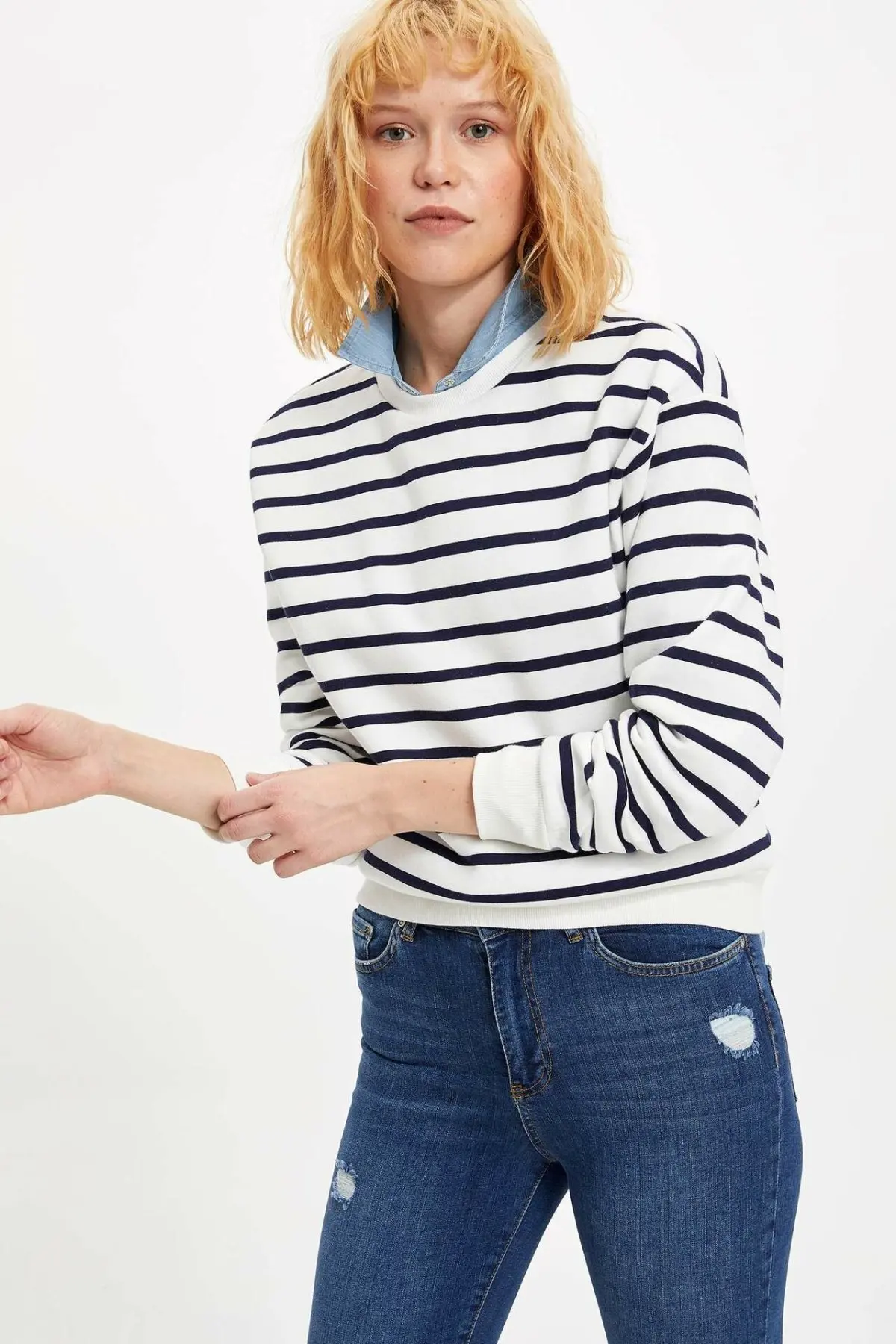 DeFacto женские полосатые пуловеры с круглым вырезом модные повседневные свободные