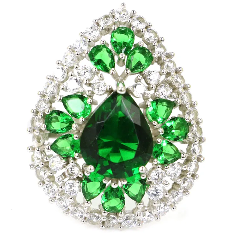 

28x22mm Big European Design 5.8g Created Green Emerald CZ For Bride Engagement Dating 925 Sterling Silver Rings Eye Catching