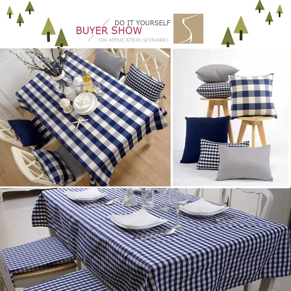 Винтажная однотонная тканая обивочная ткань в клетку синего и белого цветов