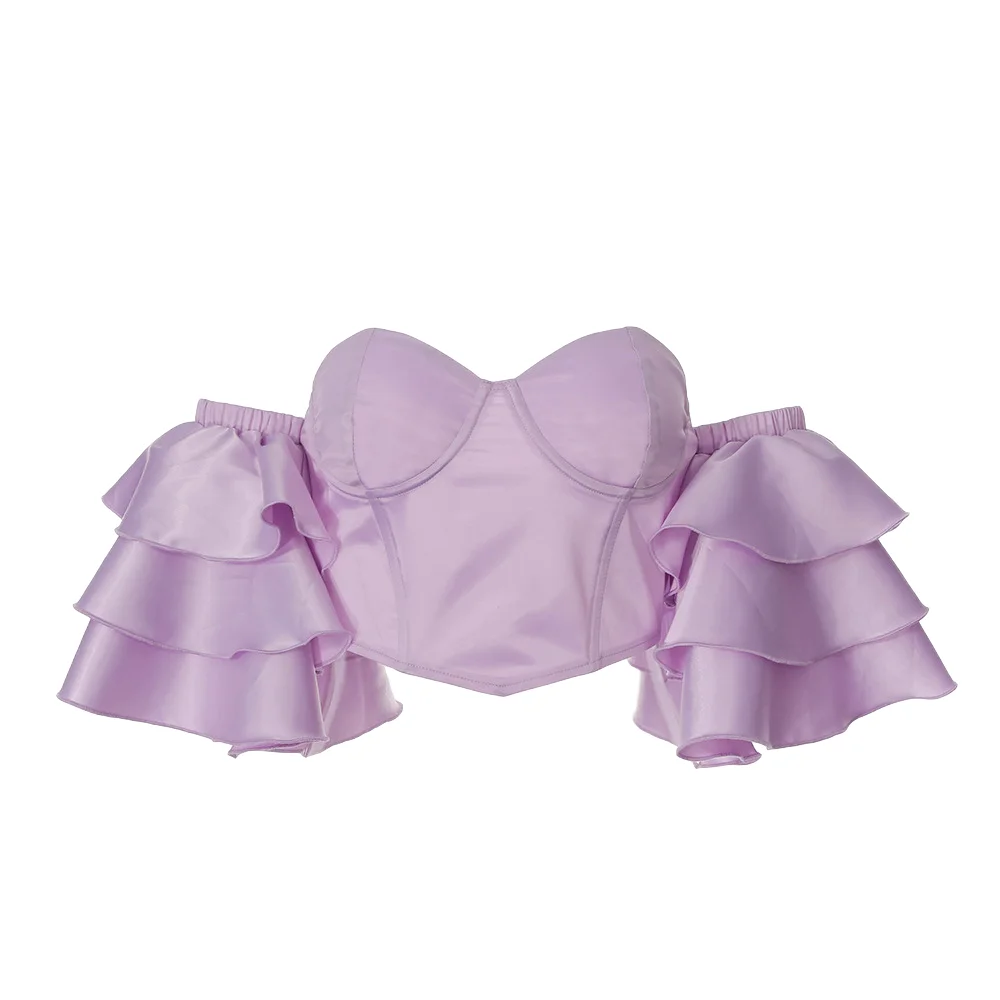 

Sexy Women T Shirt Ruffle Sleeves Top 2020 Fashion New Off Shoulder Solid Crop Top Club Party Holiday Woman Casual Short T-Shirt