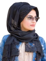 2021 new season turkey wedding stylish white muslim hijab flowy lace hat shawl evening dress hijab islamic luxury fashion stylish and elegant design trend products for women
