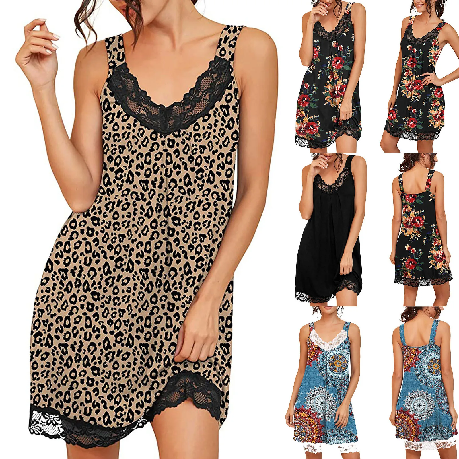 

Women Plus Size Nightshirt Sleepwear Sexy Lace Sleeveless Backless Nightgown Wide Shoulder Strap Female Nightdress Nightie 2021