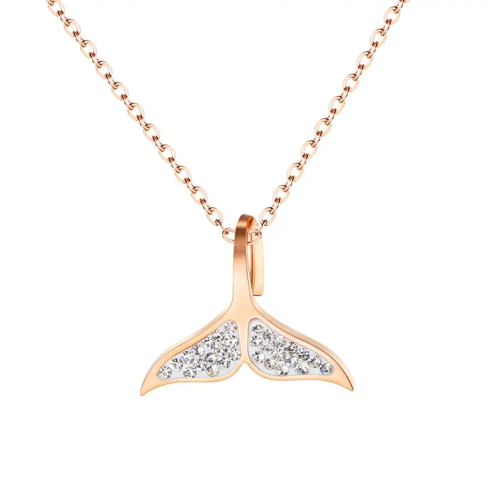 

Mermaid-Shaped Stainless steel Glittering Cubic Zircon Pendant Necklace Clavicle Chain Charm Necklace For Women Jewelry