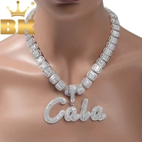 the bling king custom brush script letter two tone pendant micro paved cz personalized name plate necklace hiphop jewelry