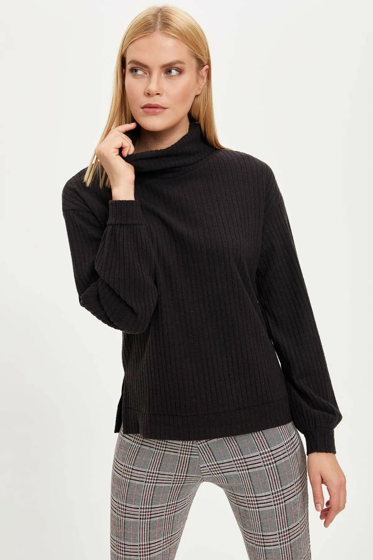 Дефакто женские зимние черные повседневные пуловеры водолазка вязаный пуловер