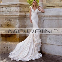 mqupin bridal wedding dress sexy sweetheart mermaid lace flower appliqu%c3%a9 backless button back