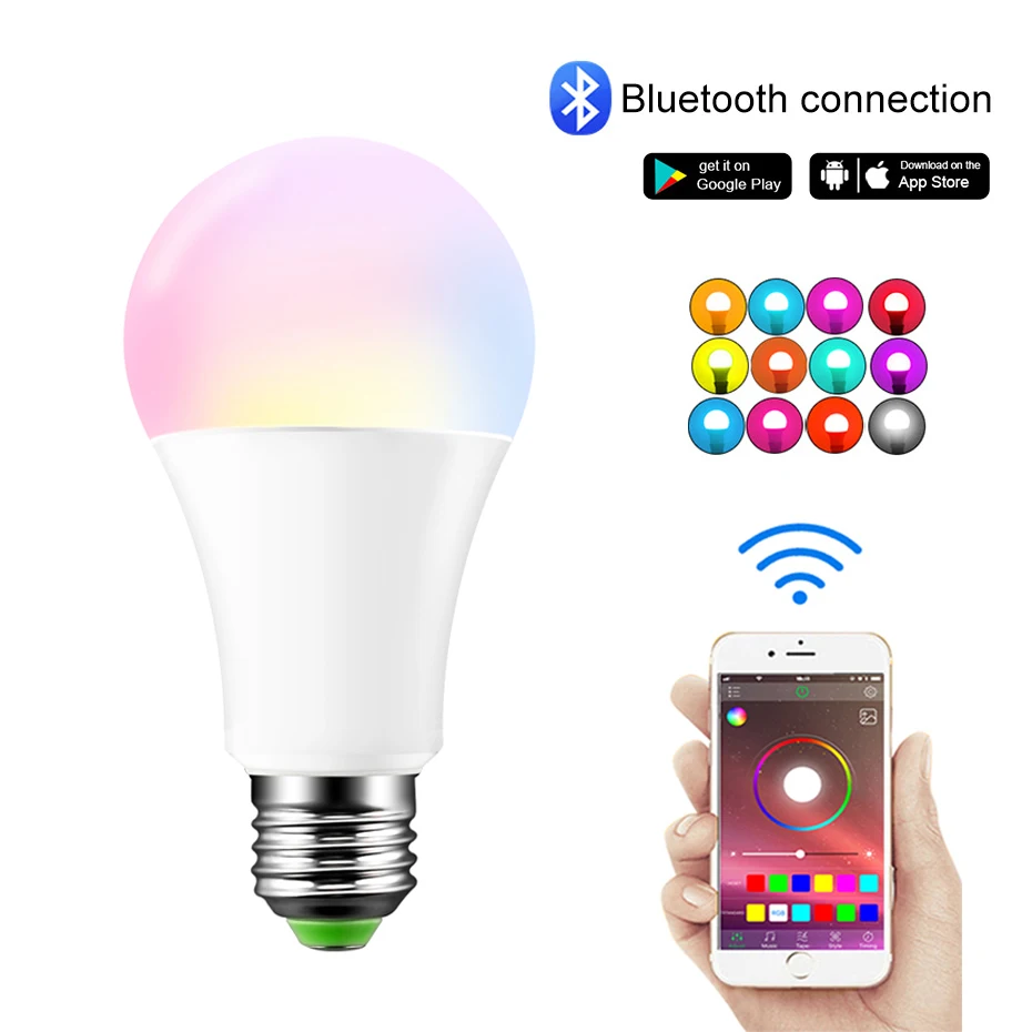 

LED Smart Bulb Bluetooth Control RGBW E27 B22 Lighting Lamp 15W AC110V 220V RGBWW Color Change Dimmable For Rome Decoration