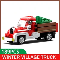 diy assemble christmas winter village scene holiday city truck friends santa claus moc building blocks kids car toys xmas gift