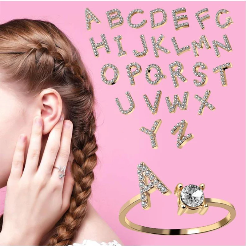 

I'WAIT 26 Letter Gold and Silver Opening Adjustable Metal Ring Name Alphabet For Women Girls Creative Ring Fashion Party Jewelry