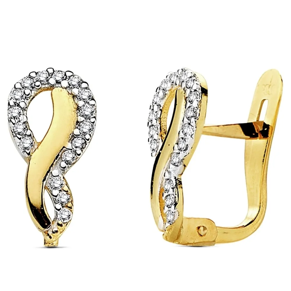 Золотые серьги 18k двухцветные кольца с фианитом 12 мм. [AB3099] | Украшения и
