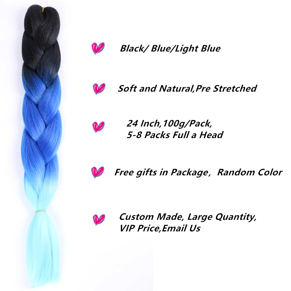 Jumbo Braiding Hair Extensions Kanekalon Braiding Hair 24 Inch Ombre Multiple Tone Colored Synthetic Hair for Women