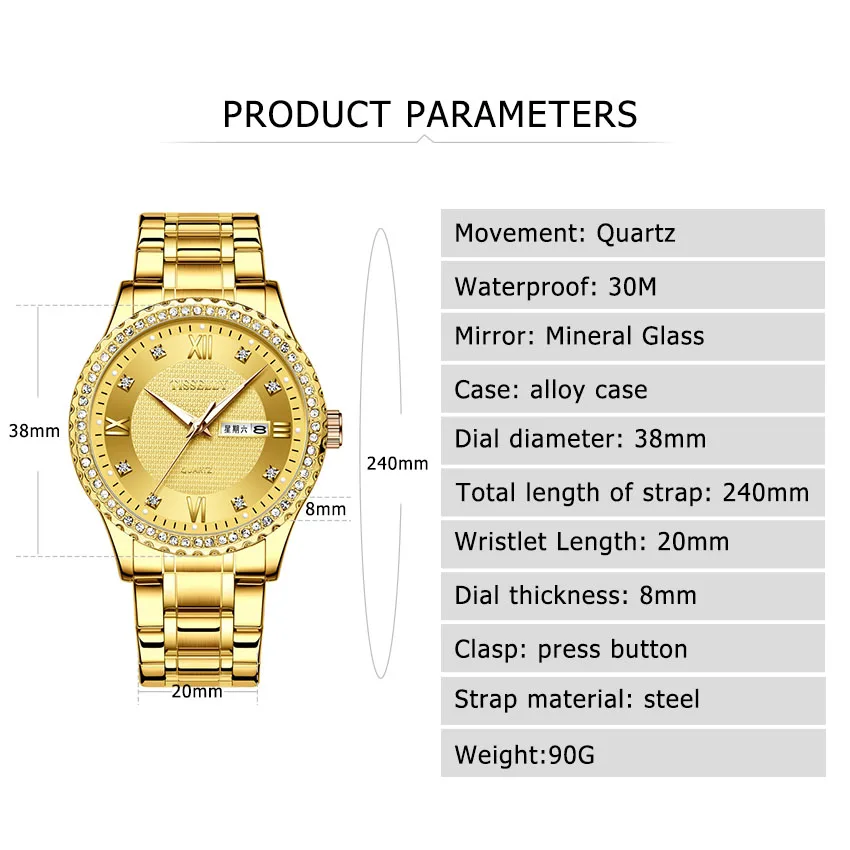 

Cusoul Classic Men Watches Luxury Gold Business Watch Stainless Steel Quartz Wristwatches Luminous Waterproof Quartz Watch