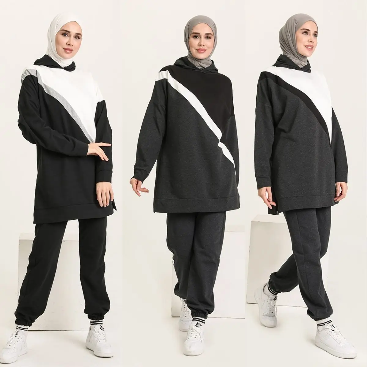 

Garnish Tracksuit Suit Hooded Long Sleeve Seasonal Elastic Waist Women Muslim Fashion Hijab Clothing Islam Turkey Istanbul Dubai