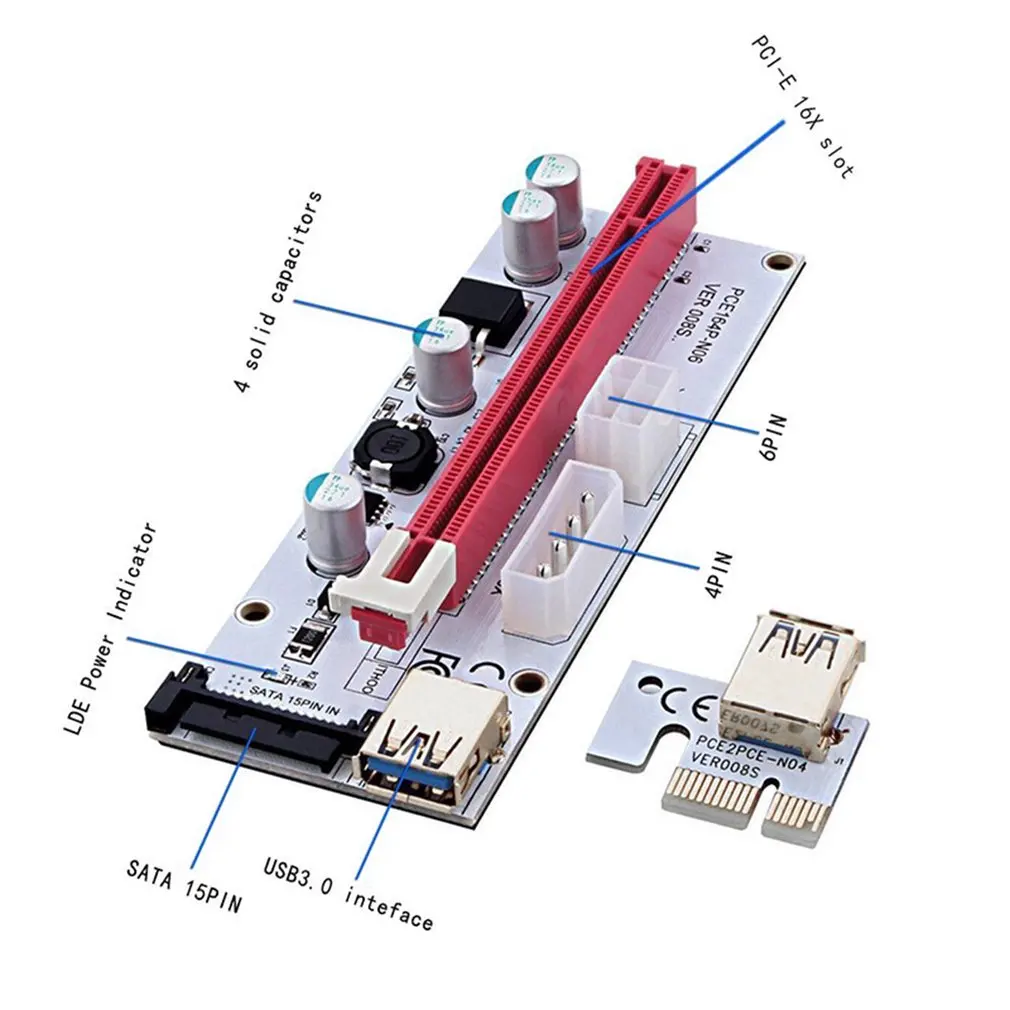 

Hot Selling 1PCS 008S 3 In 1 PCIe PCI-E PCI Express Riser Card 1x To 16x USB 3.0 Data Cable For Bitcoin Mining BTC Graphics Card