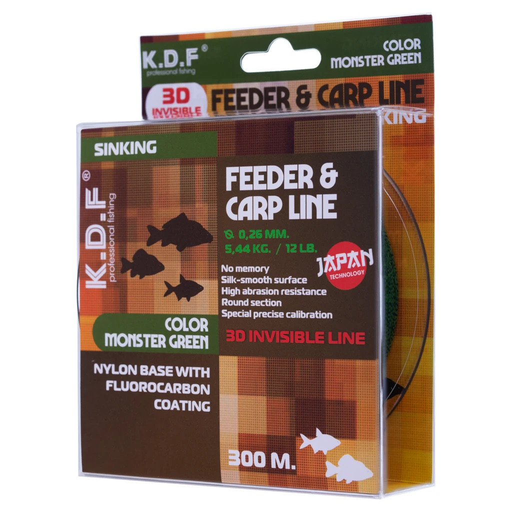 Леска с покрытием флюорокарбона KDF Feeder Carp Line 3D 0 26 мм 300 м | Спорт и развлечения