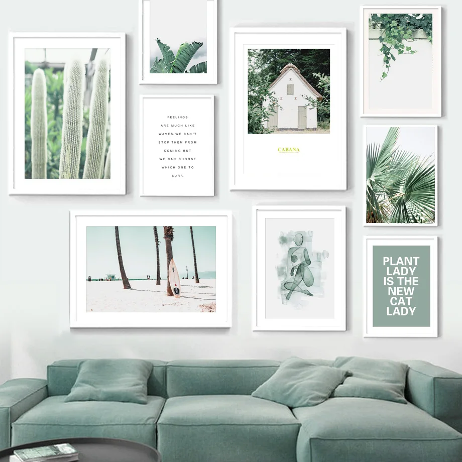 

Nordic Posters Prints Cactus Creeper Palm Leaf Surfboard Green Forest House Art Canvas Painting Wall Pictures Living Room Decor