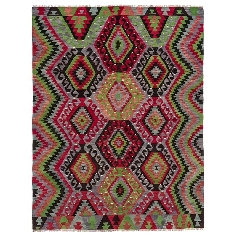 

Geometric Aztec Kilim Rug, 6x8 Green and Blue Rug, Decorative Hexagon Rug, Farmhouse Wool Rug, Coastal Accent Rug