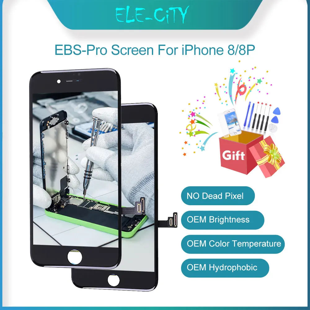 

For iPhone 8 8 Plus EBS Pro Quality LCD Touch Screen Display Digitizer Assembly Replacement Parts White&Black Comes With Gift