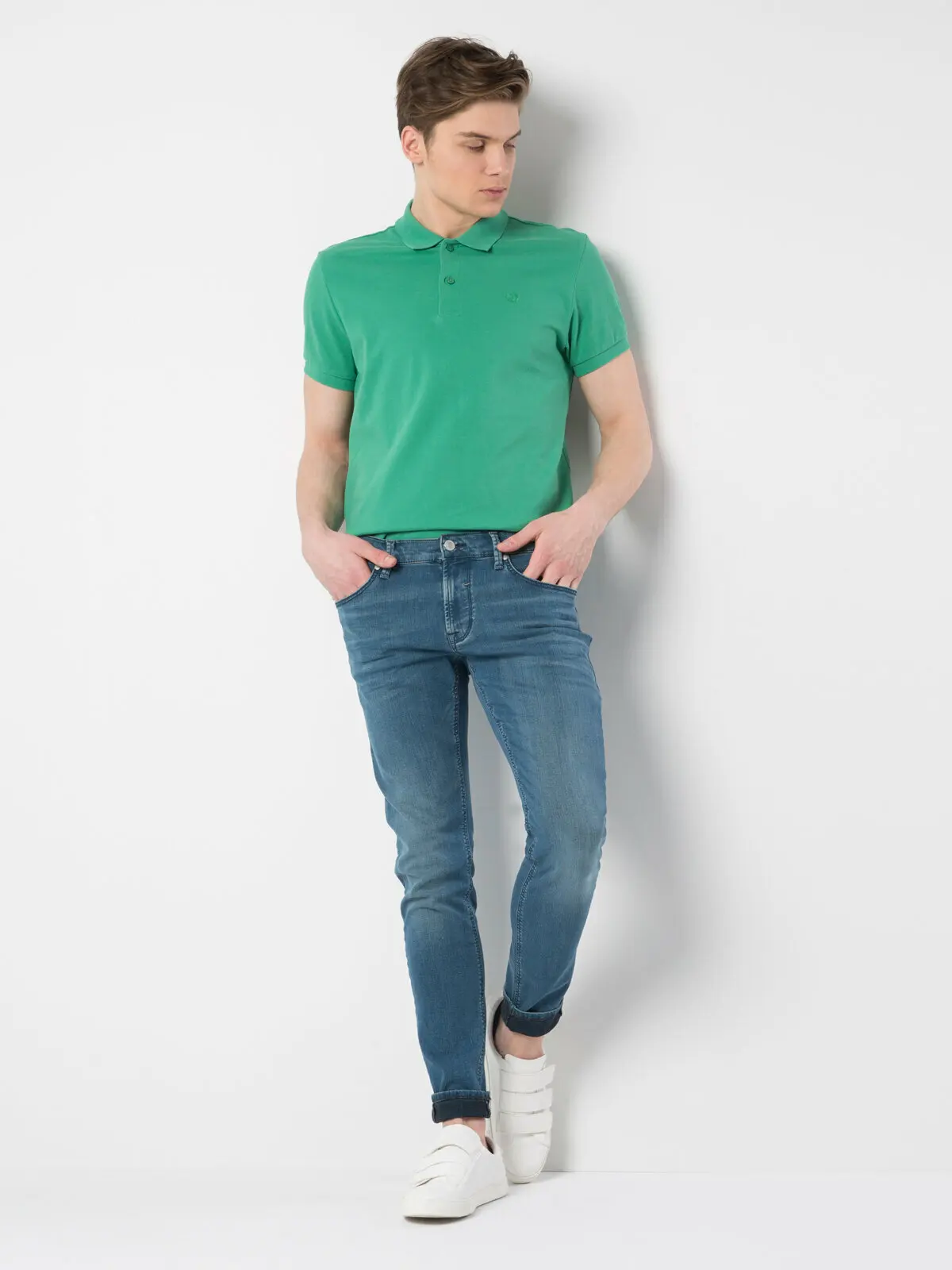 Мужская футболка-поло Colins зеленая с коротким рукавом CLTKTTSHM0766200 | одежда