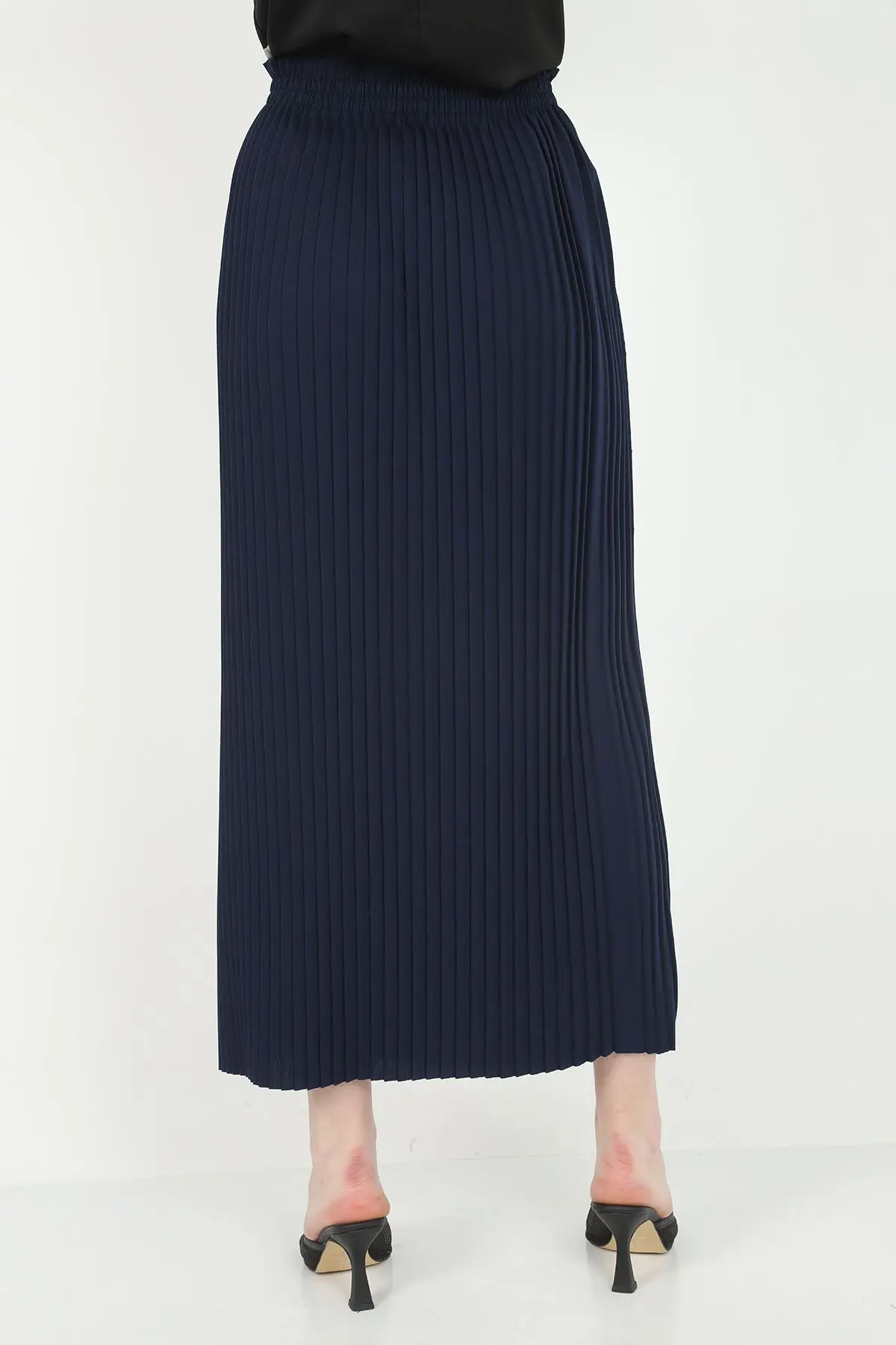 

European cut style Women's Pleated Navy Blue Skirt New fashion wonderful knee skirt Women Pleated Khaki Skirt quality fabric