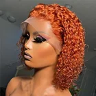 Парик из человеческих волос с имбирными кудрявыми волосами, короткие волосы, парик с глубокой волной, фронтальный парик, предварительно выщипанные прозрачные кружевные парики для чернокожих женщин