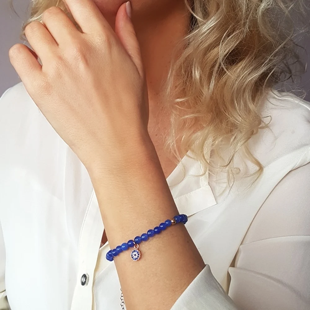 

Женский браслет Vaoov 925 пробы с серебристым, голубым кварцем от сглаза, Сделано в Турции