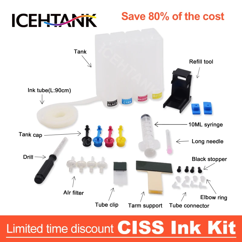 ICEHTANK партия чернил ciss Система непрерывной подачи печатных красок для hp СНПЧ для Canon Pixma твердочернильный картридж Diy комплект с сверлом Refill Инструмент 4 цвета