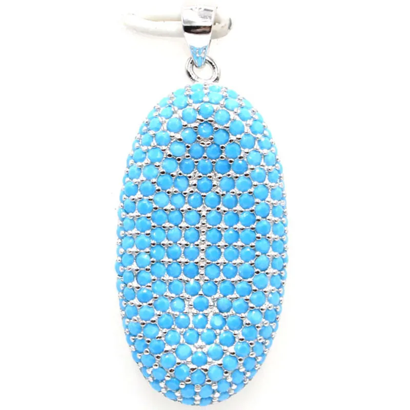 

38x16mm Jazaz Luxury 5.2g Blue Turquoise Black Onyx White Sapphire Kunzite Ladies 925 Solid Sterling Silver Pendant