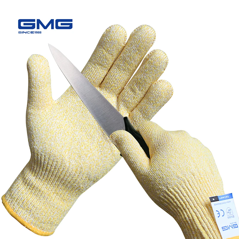 Перчатки с защитой от порезов GMG Yellow HPPE EN388 защита 5 защитные рабочие перчатки для