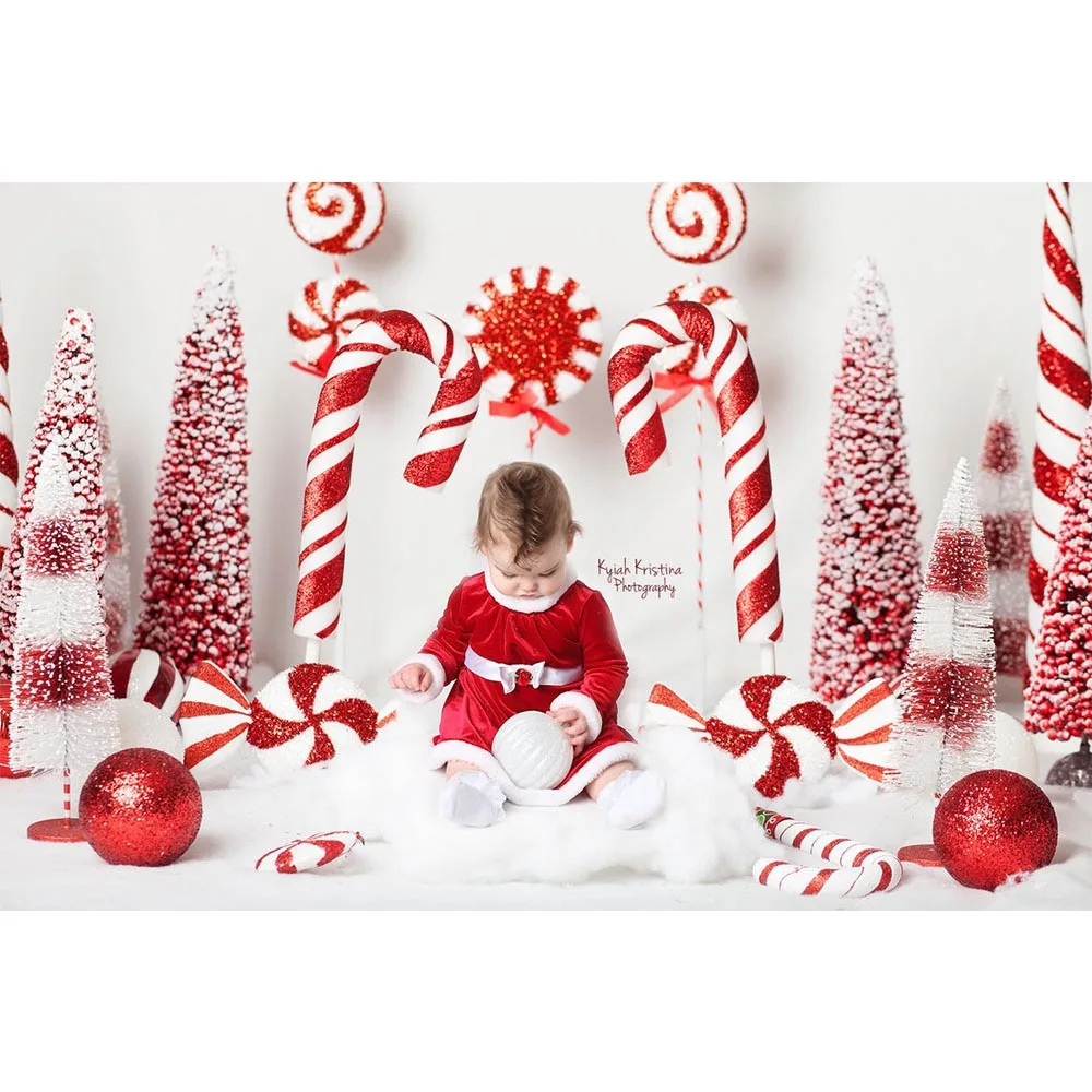 Mocsicka Christmas Backdrop Candy Cane Newborn Photography Props Child Birthday Photo Background Cake Smash Backdrops Photocall