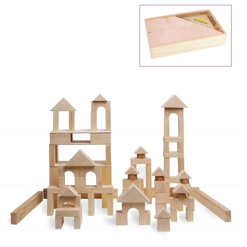 Деревянный конструктор 85 деталей неокрашенный в деревянном ящике|Деревянные