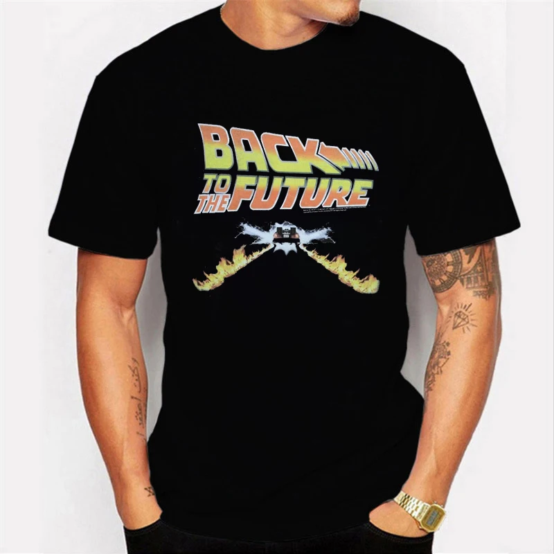 black t shirt 4 Футболка «Назад в будущее», светящаяся футболка, летние футболки с коротким рукавом «Назад в будущее», топы, уличная одежда, футболки, 4XL, унисекс - Цвет: black t shirt 4