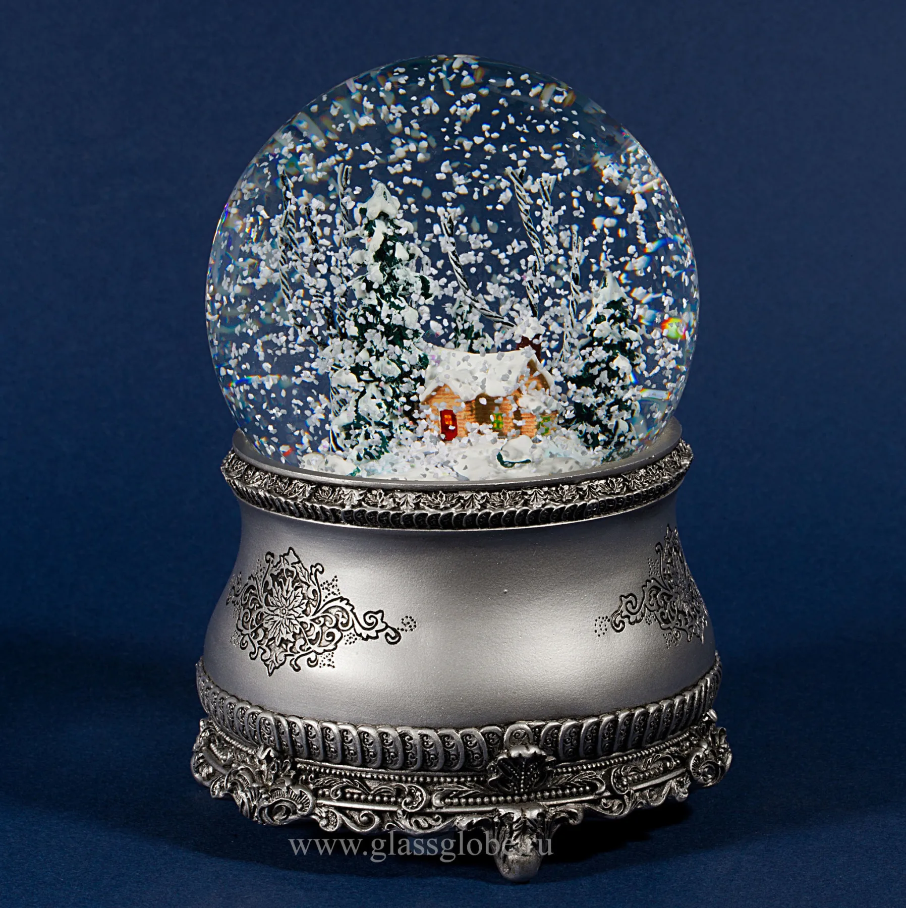 Стеклянный шар со снегом Серебряная сказка NEW снежный музыкальный подарок | Дом