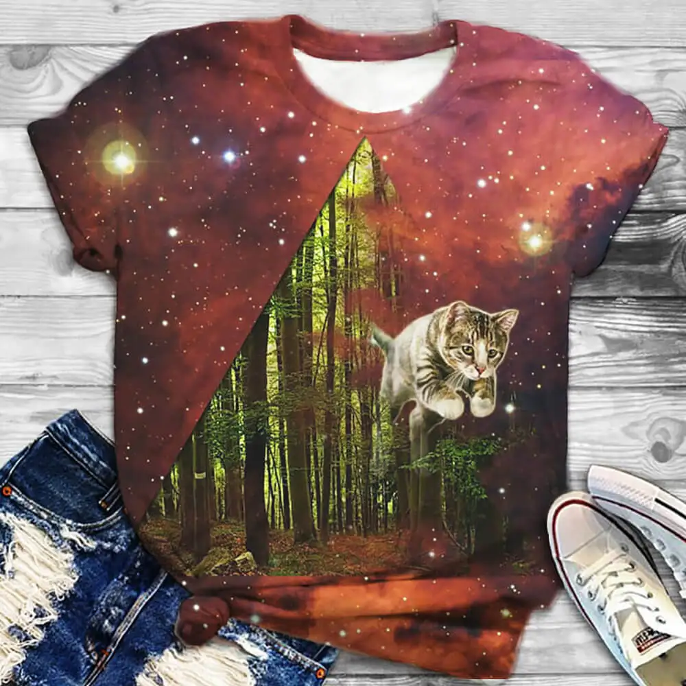 

3D Printed Funny Tshirt Women Harajuku T shirt Plus Size 5XL Summer Short Sleeve Anime Cat Print O-Neck Tees Cat Lover Shirts