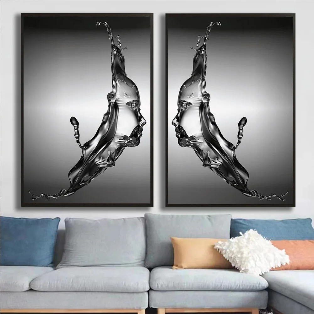 

Human Face Made of Water 3D Abstract Canvas Painting Modern Art Poster and Print Picture for Living Room Wall Art Home Decor
