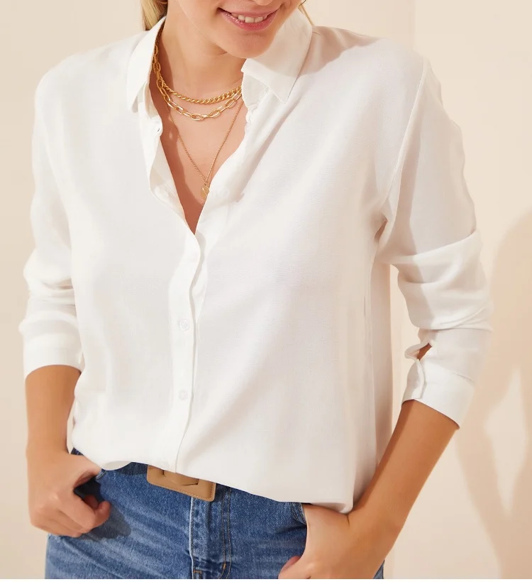 

Women's White Basic Viscose Shirt Elegant Style Daily Office Elegance